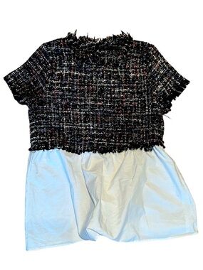 Zara Black Tweed Top with White Cotton Hem
Embroidered